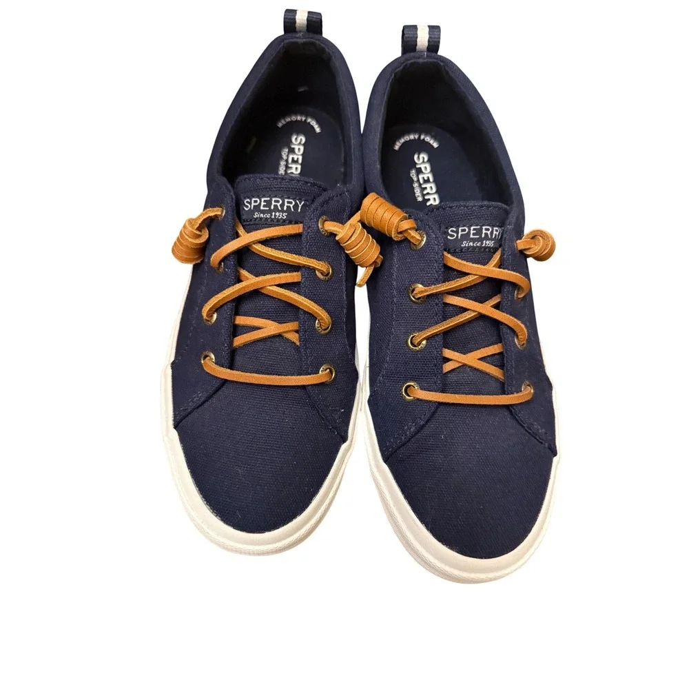 Sperry Top-Sider Crest Vibe Navy Blue Canvas Sneakers Womens 8 New - Picture 1 of 7